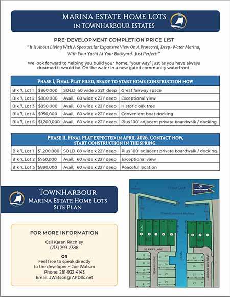TownHarbour Estate Lots Price List
